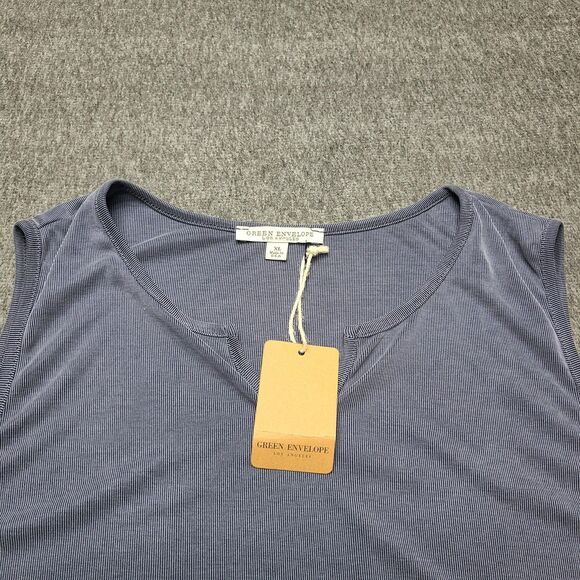 Green Envelope Tank Top Womens XL Ribbed Modal Blend Made USA Sleeveless Shirt - Picture 4 of 8